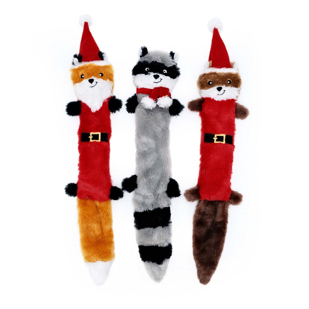 Zippy Pawz Christmas Skinny Peltz Fox Racoon Squirrel No Stuffing Soft Dog Toy***-Habitat Pet Supplies