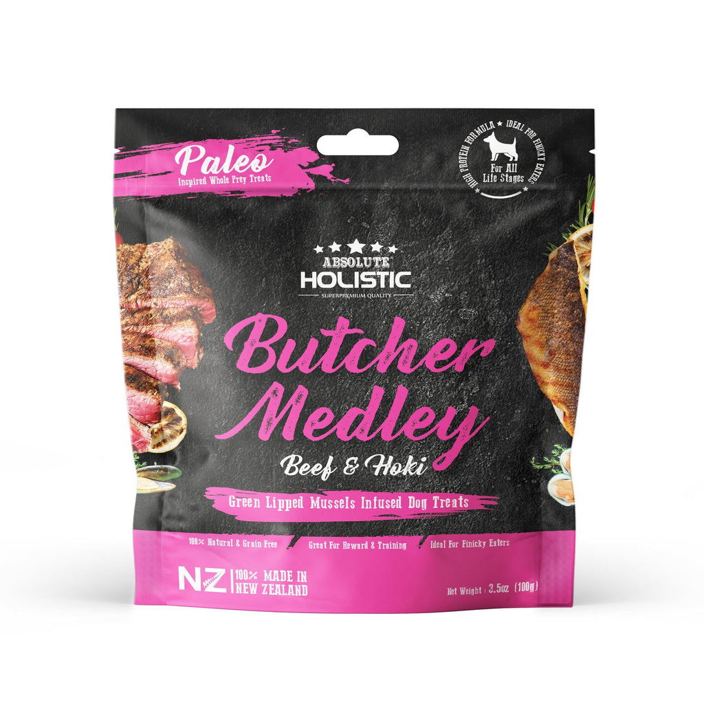 Absolute Holistic Air Dried Dog Treats Butcher Medley 100g>(///)<-Habitat Pet Supplies