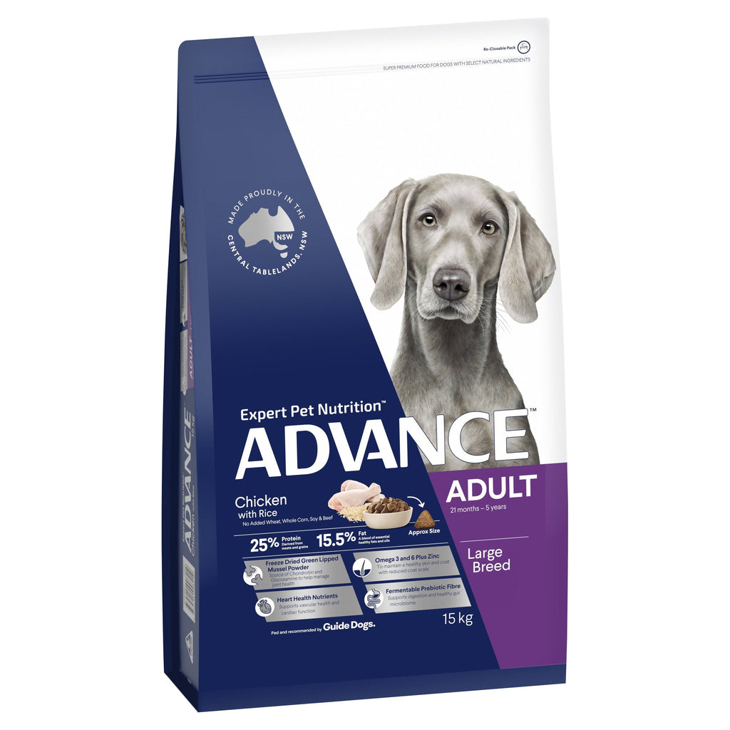 Advance Chicken and Rice Large Breed Adult Dog Dry Food 15kg^^^-Habitat Pet Supplies