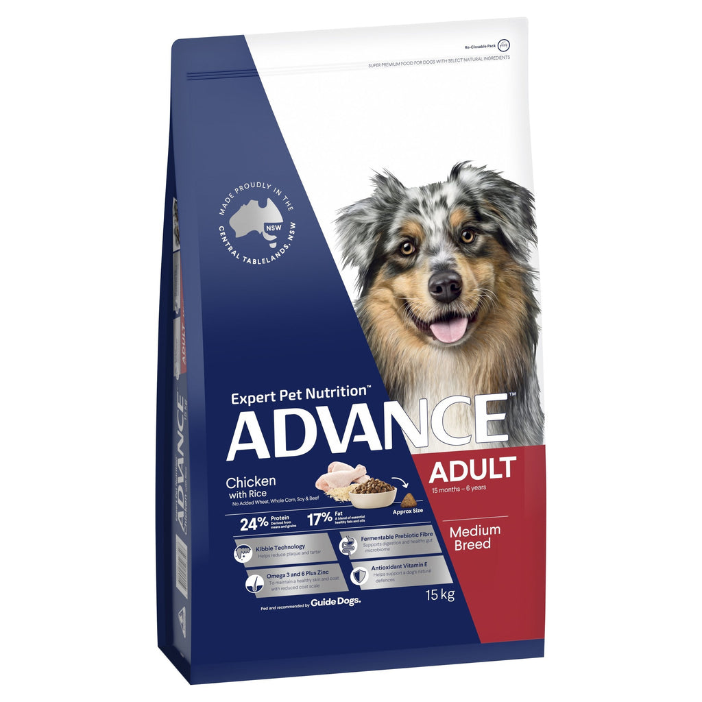 Advance Chicken and Rice Medium Breed Adult Dog Dry Food 15kg^^^-Habitat Pet Supplies