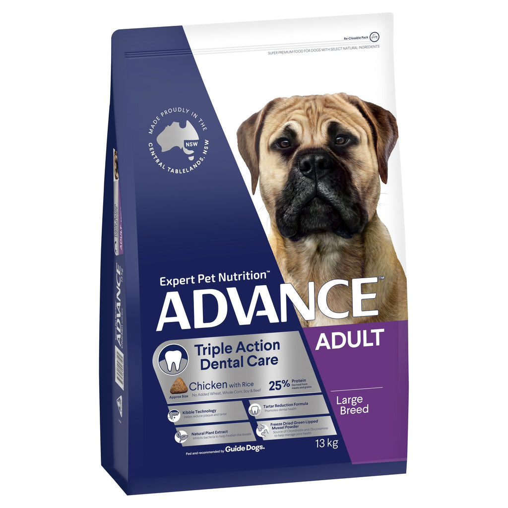 Advance Chicken and Rice Triple Action Dental Care Large Breed Adult Dog Dry Food 13kg^^^-Habitat Pet Supplies