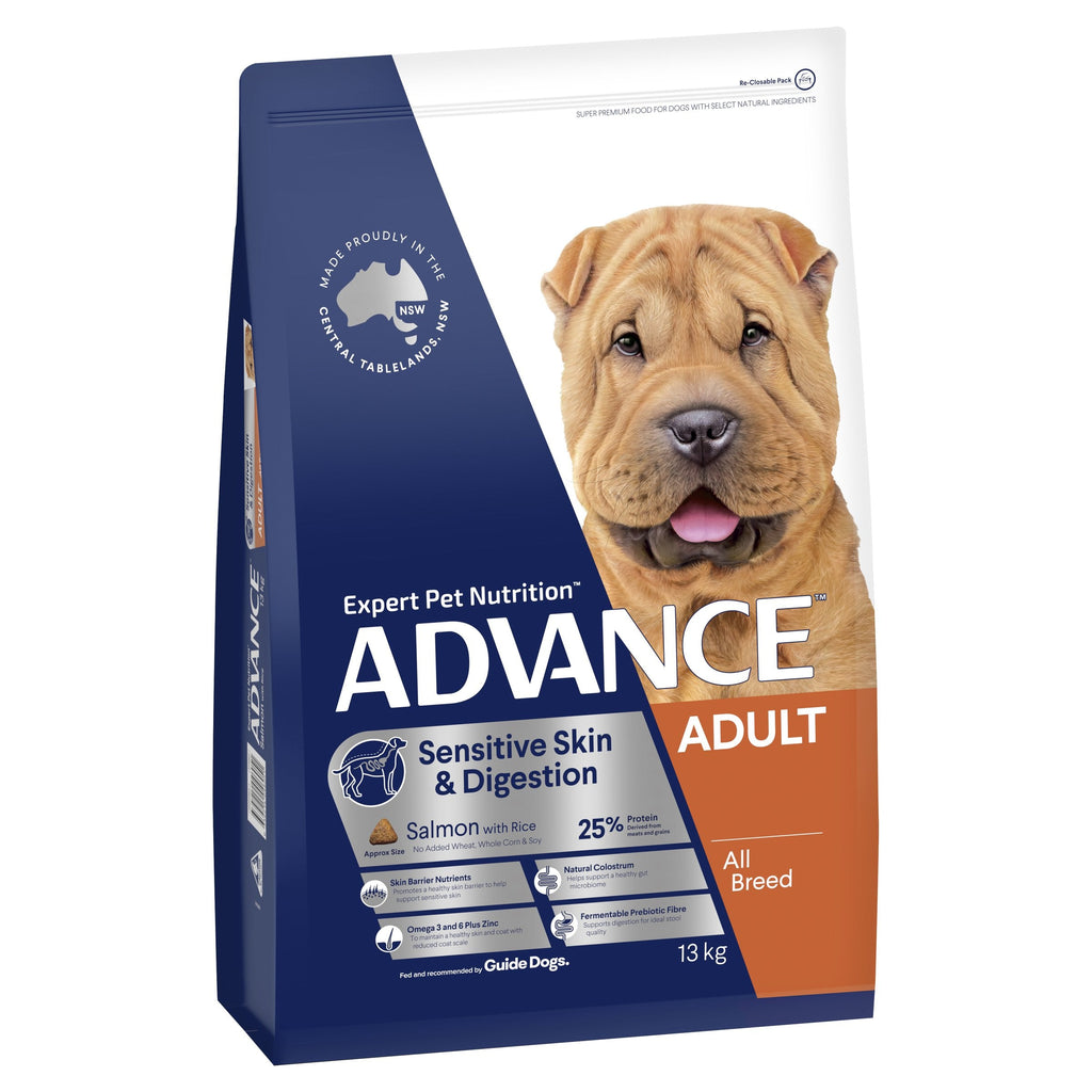 Advance Salmon and Rice Sensitive Skin and Digestion Adult Dog Dry Food 13kg^^^-Habitat Pet Supplies