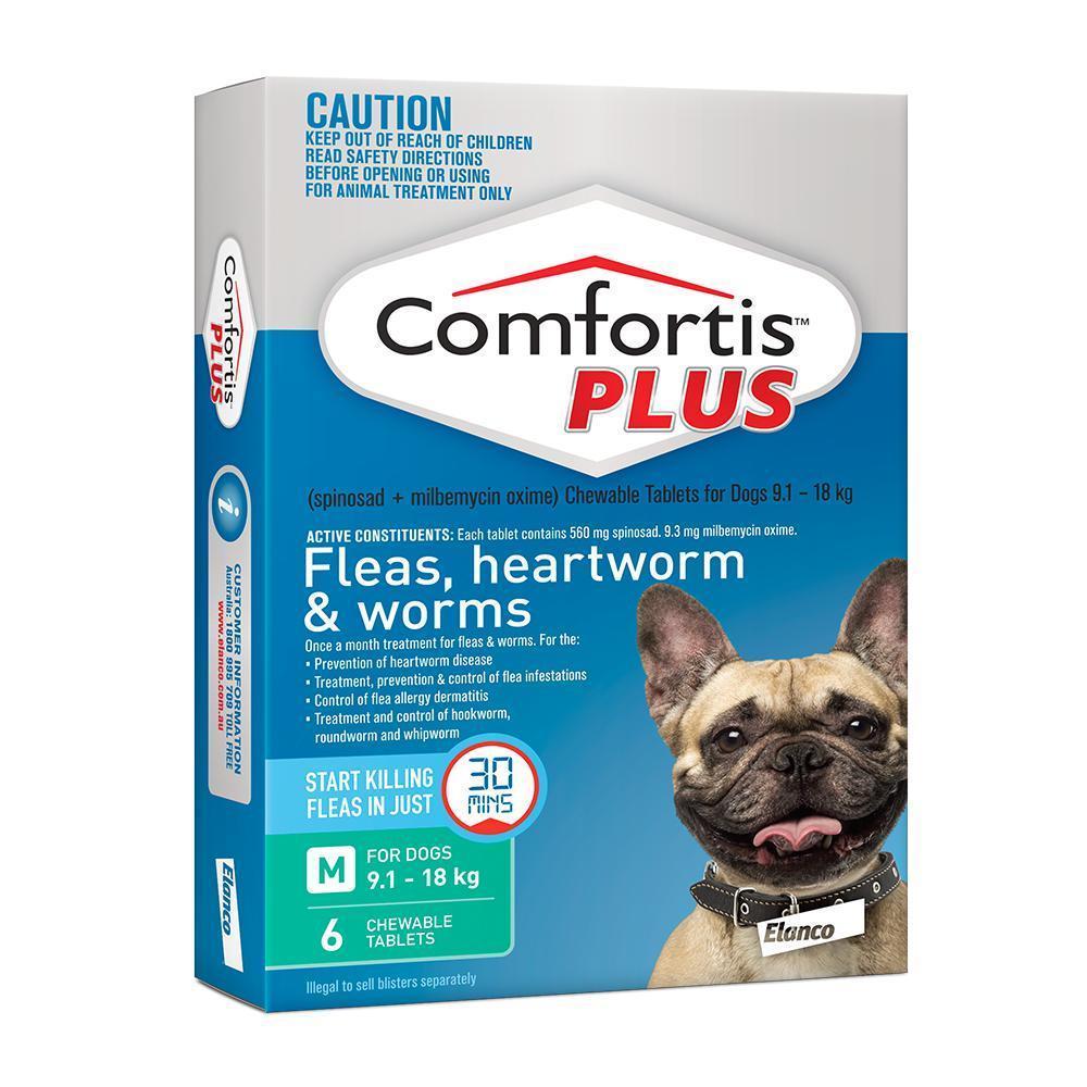 Comfortis Plus Flea Heartworm and Worming Chews for Dogs 9 18kg