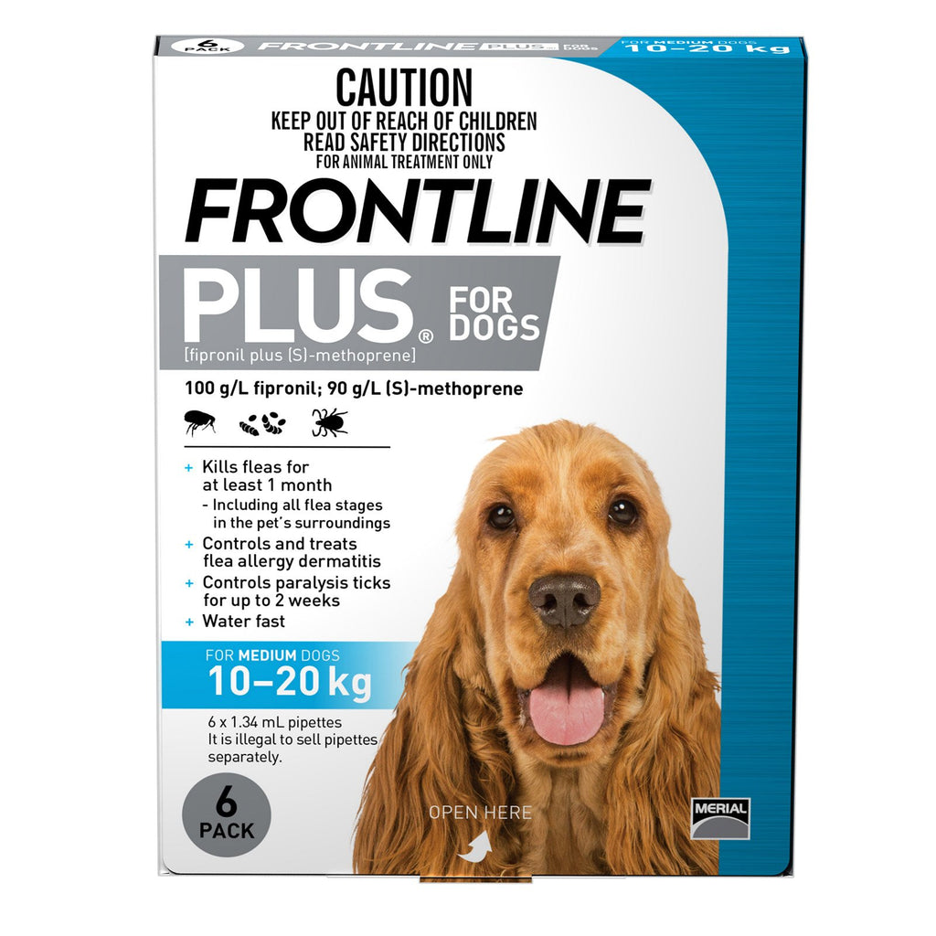 Frontline Plus Flea Treatment for Dogs 10-20kg Blue 6 Pack-Habitat Pet Supplies