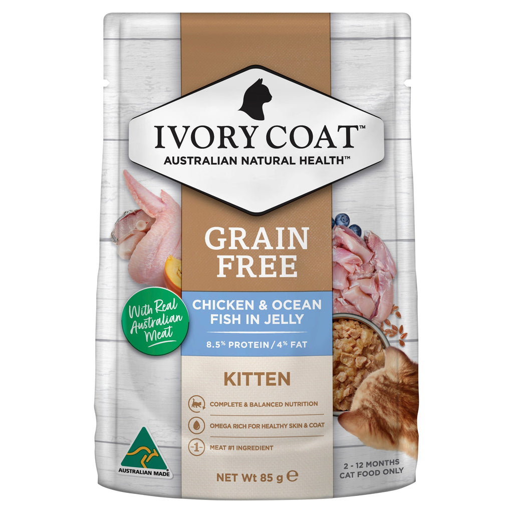 Ivory Coat Grain Free Chicken and Ocean Fish in Jelly Kitten Wet Food 85g x 12^^^-Habitat Pet Supplies