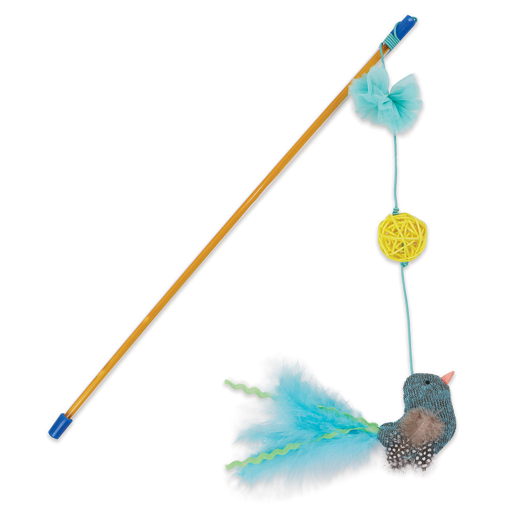 Kazoo Bluebird Chase and Play Wand Cat Toy^^^-Habitat Pet Supplies