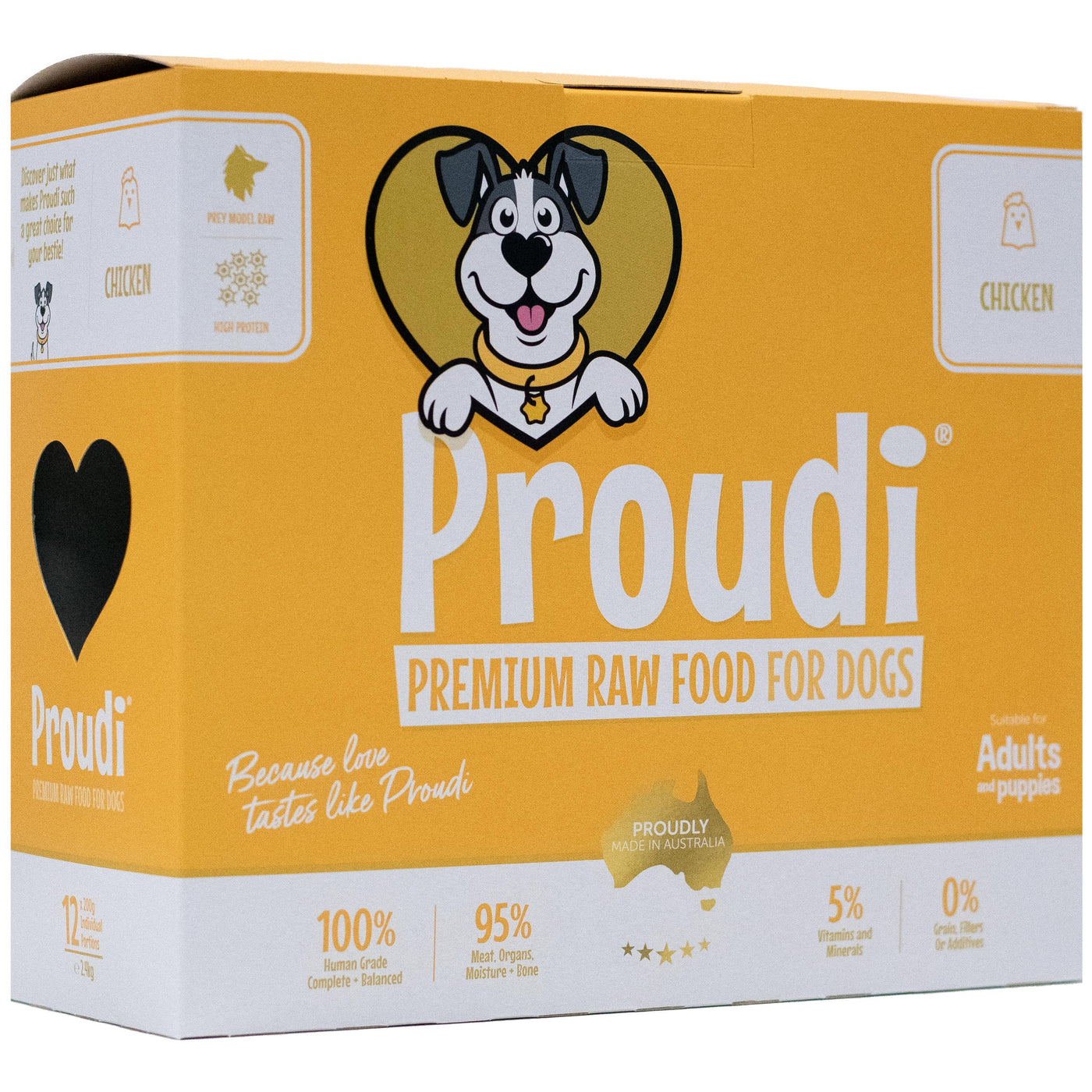 Proudi Chicken Raw Dog Food Patties 2.4kg