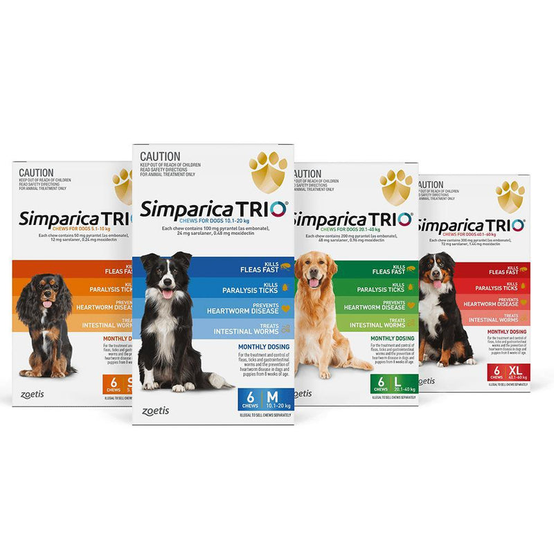 Simparica Trio Flea Tick and Worming Chews for Extra Large Dogs Red 6 Pack