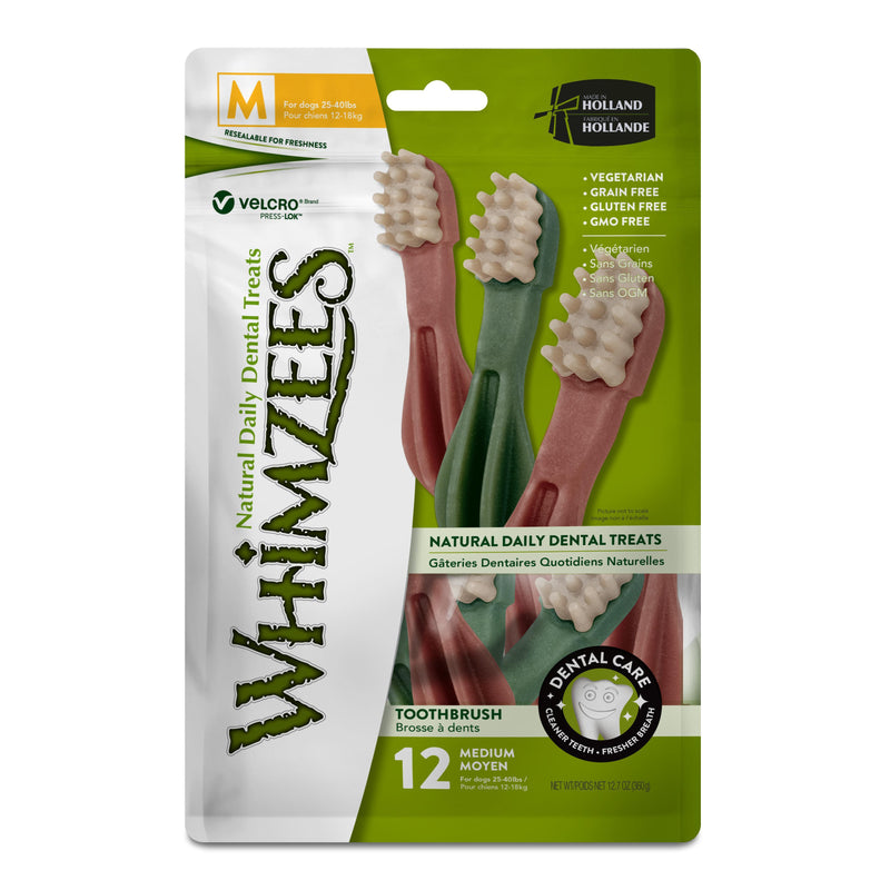 Whimzees Toothbrush Dental Dog Treats Medium 12 Pack>(///)<-Habitat Pet Supplies