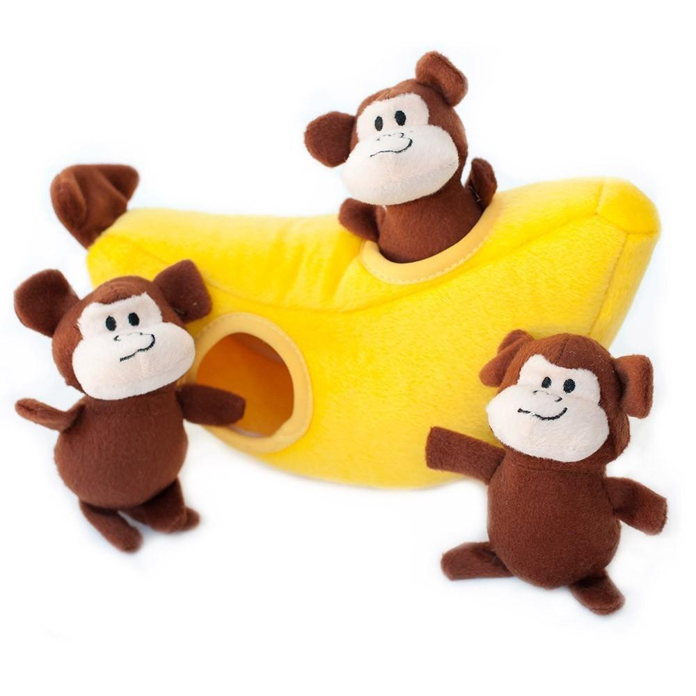 Zippy Paws Banana and Monkeys Burrow Dog Toy-Habitat Pet Supplies